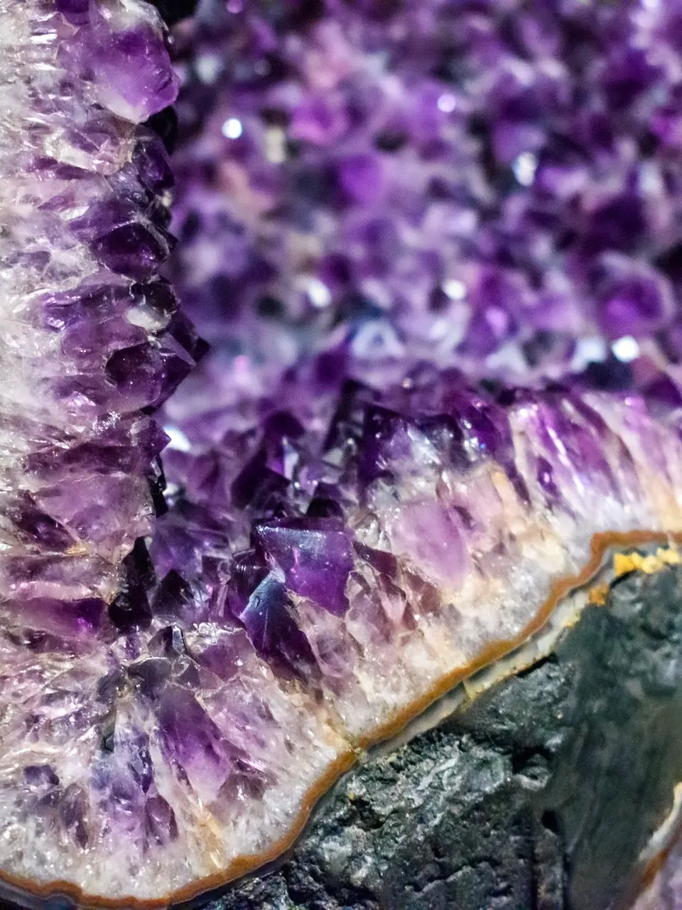 The sparkling interior of an amethyst geode