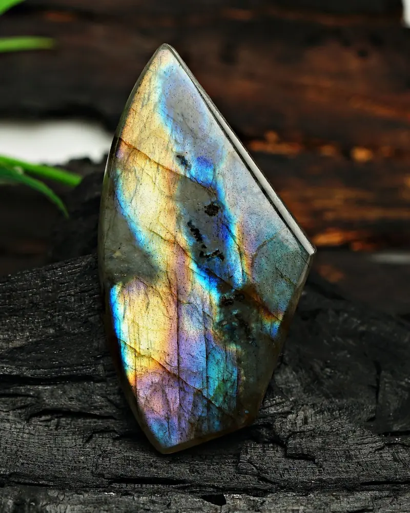 Polished labradorite freeform flashing blue, gold and green