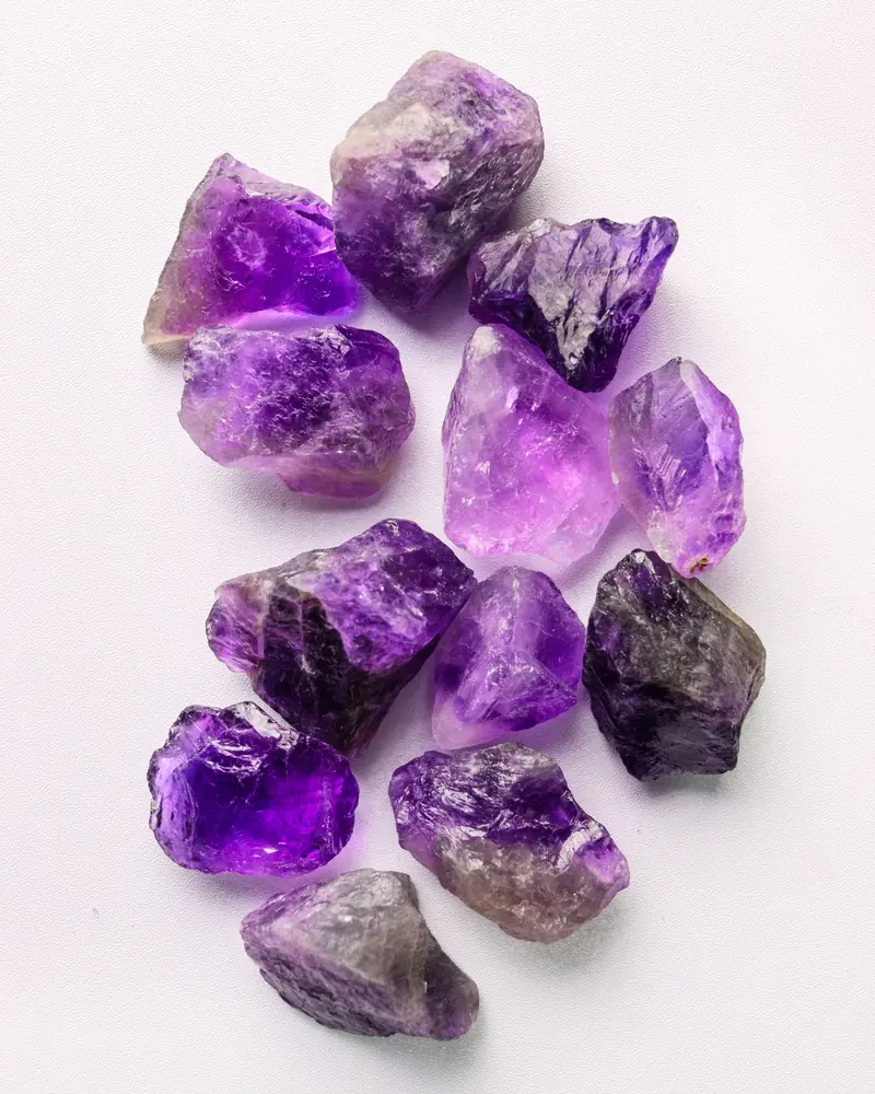 Rough amethyst chunks in violet and purple